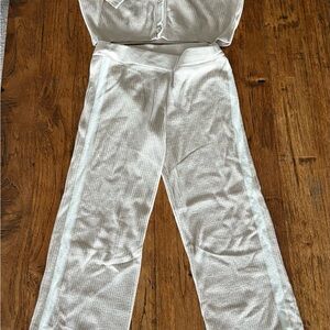 Beige and white womens Button-Up Pajama Set